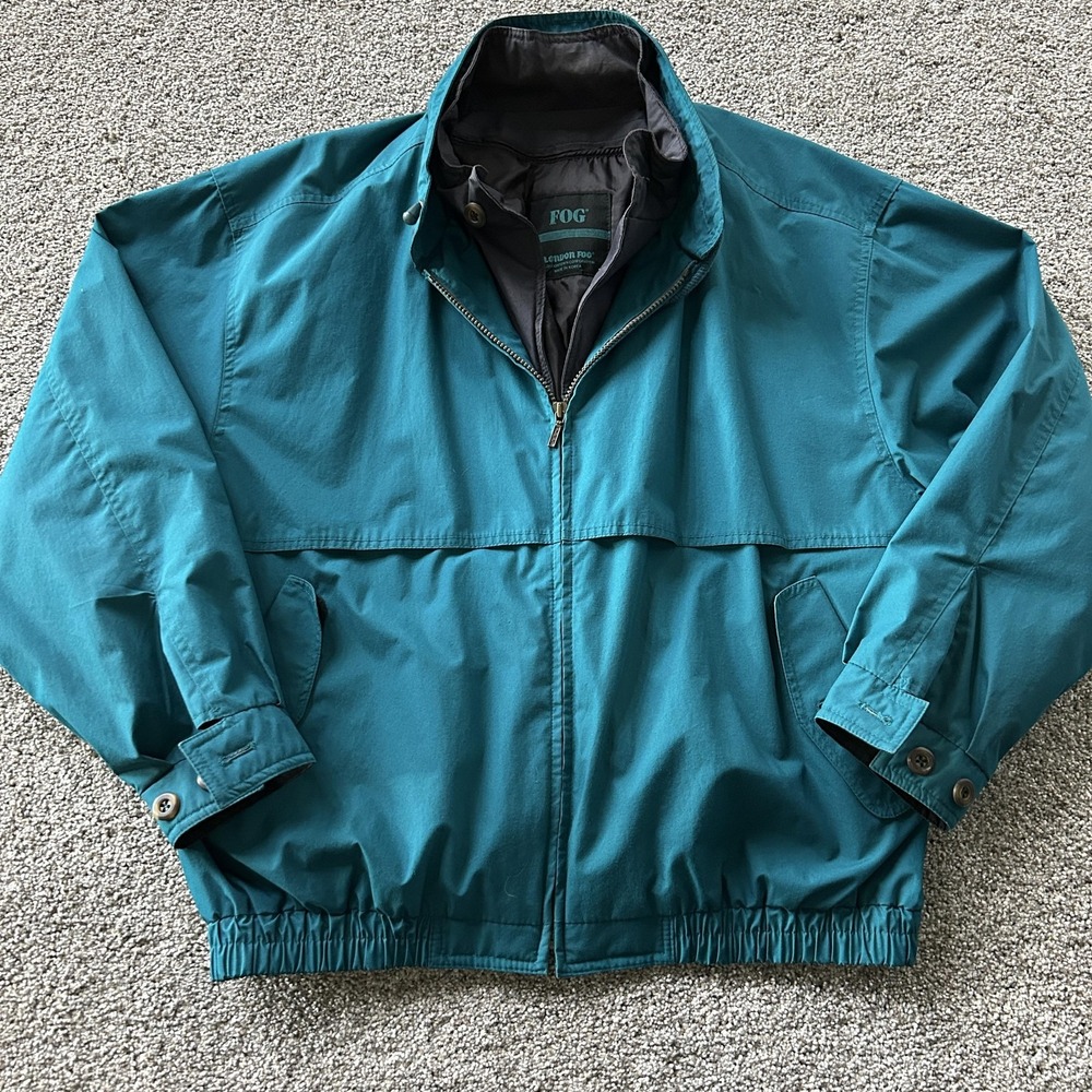 Vintage London Fog Jacket Mens Large Teal Nylon Bomber Lined Korea Outdoor 90s